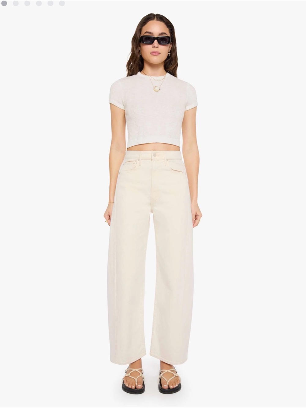 MOTHER Wide-Leg High-Rise Jeans in Cream